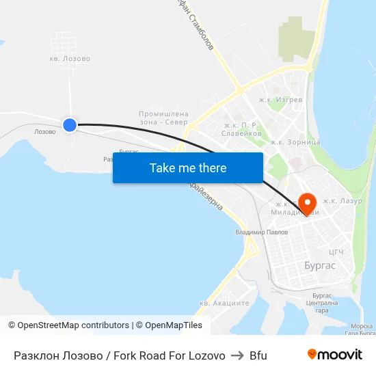 Fork Road For Lozovo to BFU map
