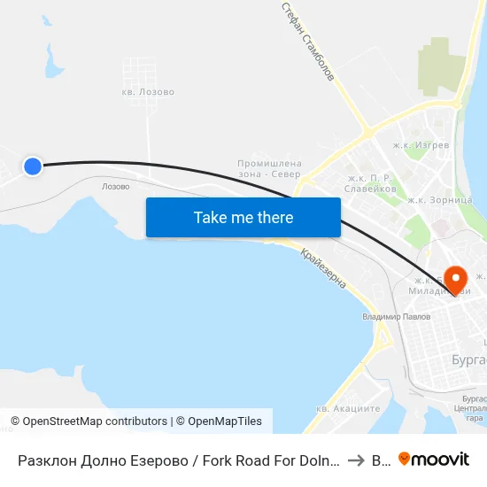 Fork Road For Dolno Ezerovo to BFU map