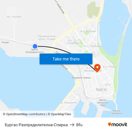 Burgas Distribution Stop to BFU map