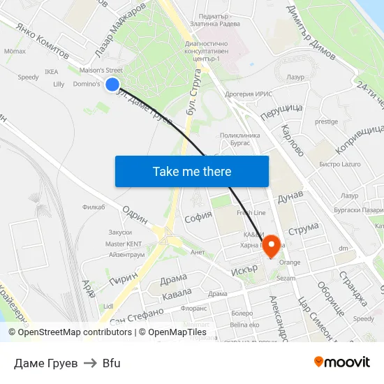 Dame Gruev to BFU map