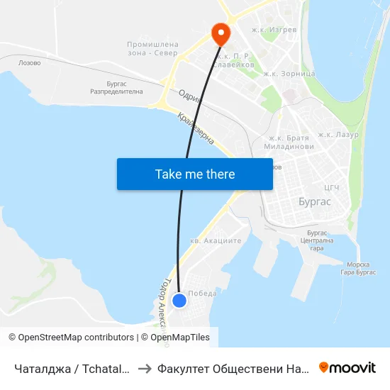 Чаталджа / Tchataldja to Факултет Обществени Науки map