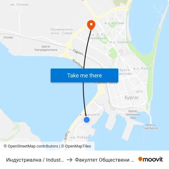 Индустриална / Industrialna to Факултет Обществени Науки map