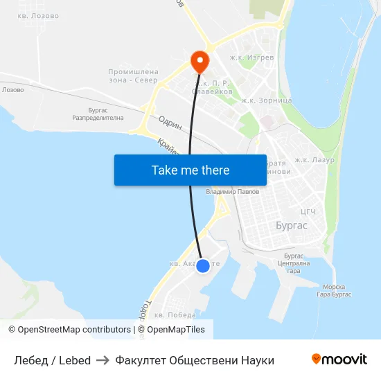 Лебед / Lebed to Факултет Обществени Науки map