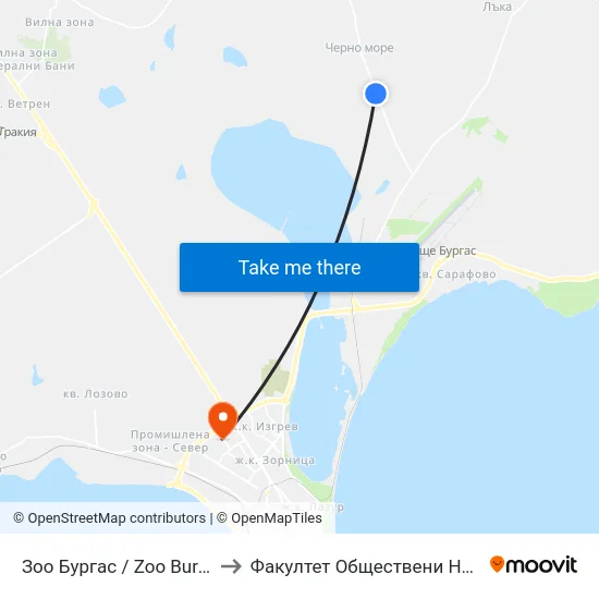 Зоо Бургас / Zoo Burgas to Факултет Обществени Науки map