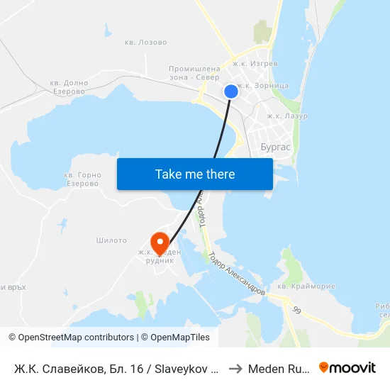 Ж.К. Славейков, Бл. 16 / Slaveykov Qr, Bl. 16 to Meden Rudnik map