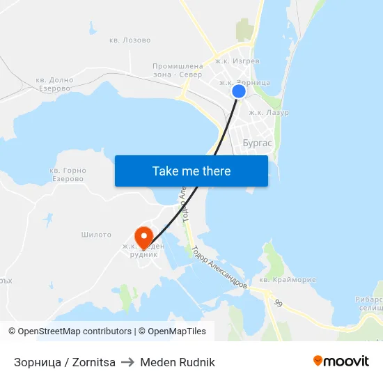 Зорница / Zornitsa to Meden Rudnik map