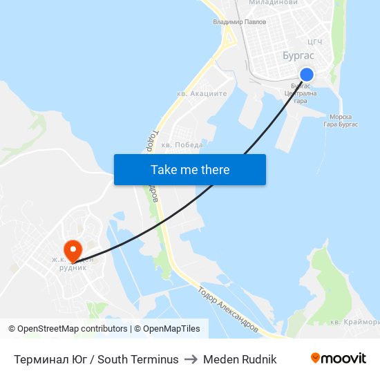 Терминал Юг / South Terminus to Meden Rudnik map