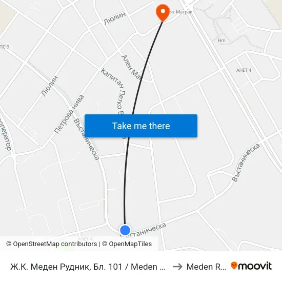 Ж.К. Меден Рудник, Бл. 101 / Meden Rudnik Qr, Bl. 101 to Meden Rudnik map