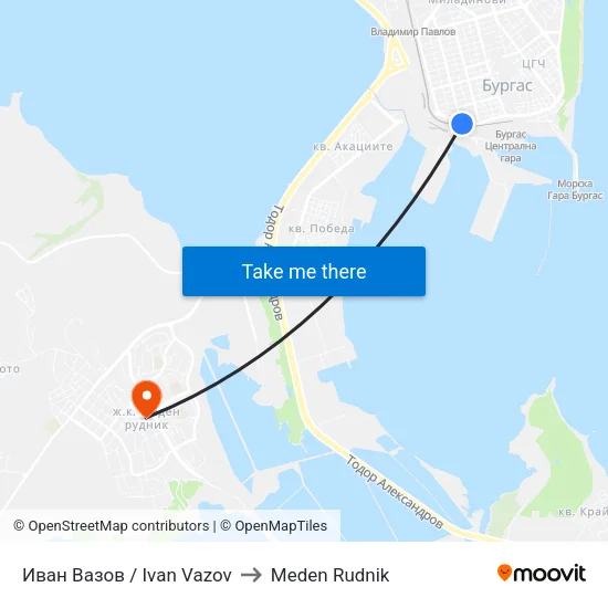 Иван Вазов / Ivan Vazov to Meden Rudnik map