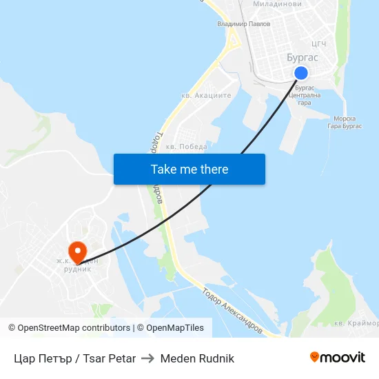 Цар Петър / Tsar Petar to Meden Rudnik map