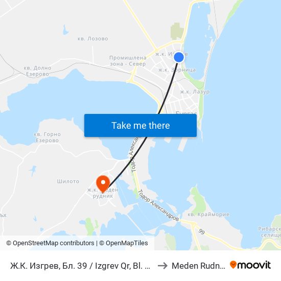 Ж.К. Изгрев, Бл. 39 / Izgrev Qr, Bl. 39 to Meden Rudnik map
