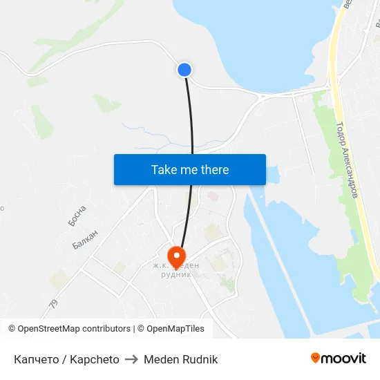 Капчето / Kapcheto to Meden Rudnik map