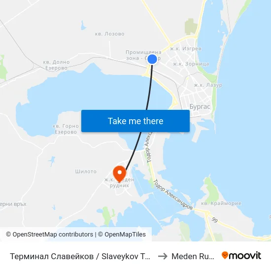 Терминал Славейков / Slaveykov Terminus to Meden Rudnik map