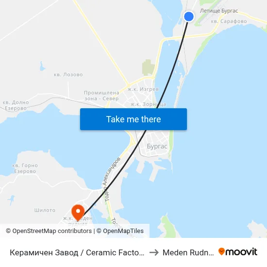Керамичен Завод / Ceramic Factory to Meden Rudnik map