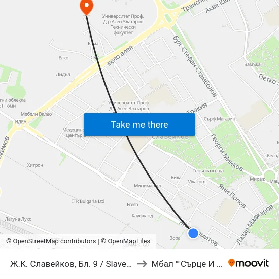 Ж.К. Славейков, Бл. 9 / Slaveykov Qr, Bl. 9 to Мбал ""Сърце И Мозък"" map