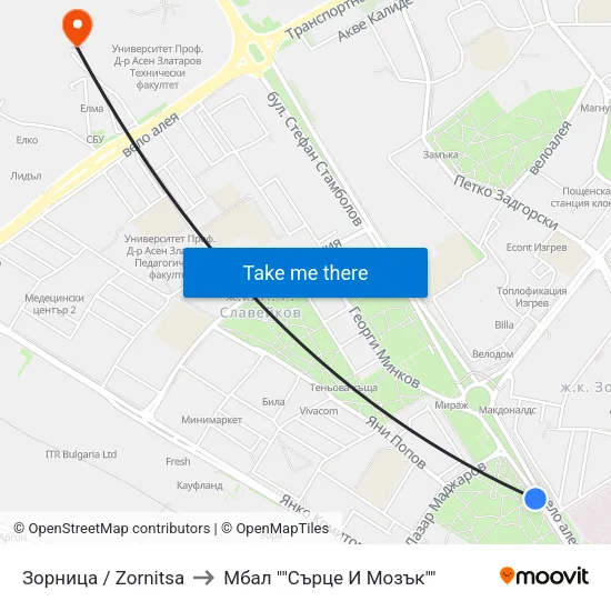 Зорница / Zornitsa to Мбал ""Сърце И Мозък"" map