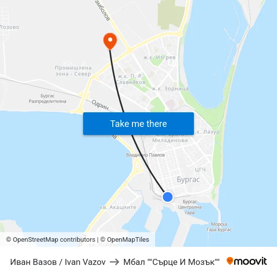 Иван Вазов / Ivan Vazov to Мбал ""Сърце И Мозък"" map