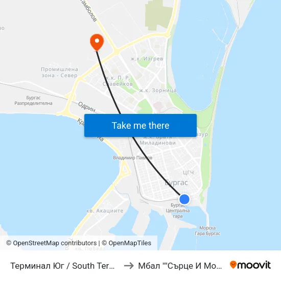 Терминал Юг / South Terminus to Мбал ""Сърце И Мозък"" map