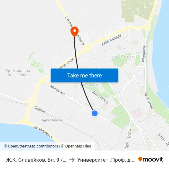 Ж.К. Славейков, Бл. 9 / Slaveykov Qr, Bl. 9 to Университет „Проф. д-р Асен Златаров” map