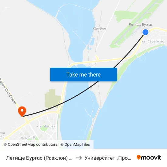 Летище Бургас (Разклон) / Fork Road To Burgas Airport to Университет „Проф. д-р Асен Златаров” map
