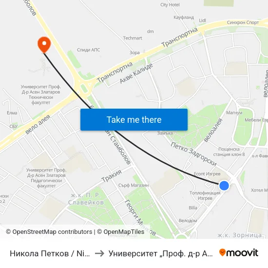 Никола Петков / Nikola Petkov to Университет „Проф. д-р Асен Златаров” map