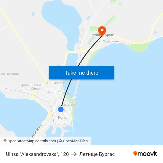 Ulitsa "Aleksandrovska", 120 to Летище Бургас map