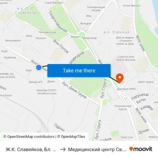 Ж.К. Славейков, Бл. 9 / Slaveykov Qr, Bl. 9 to Медицинский центр Св. Николай Чудотворец map