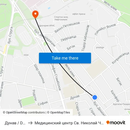 Дунав / Dunav to Медицинский центр Св. Николай Чудотворец map