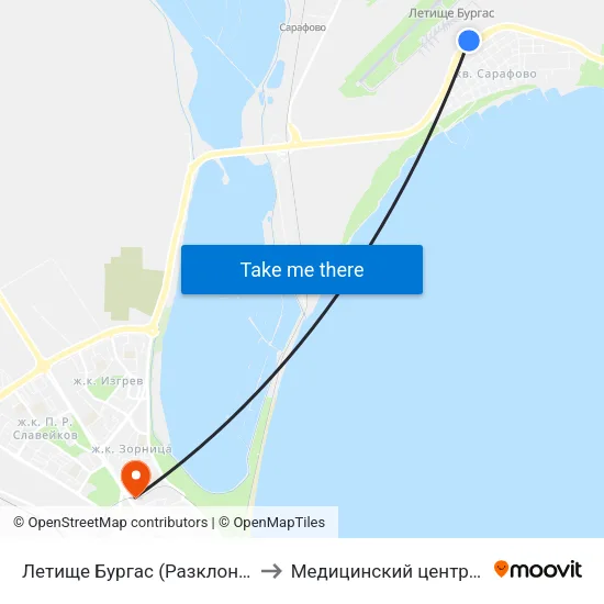 Летище Бургас (Разклон) / Fork Road To Burgas Airport to Медицинский центр Св. Николай Чудотворец map