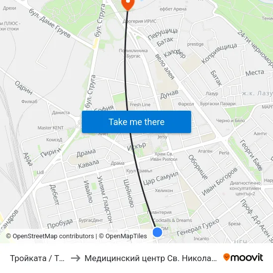 Тройката / Troykata to Медицинский центр Св. Николай Чудотворец map