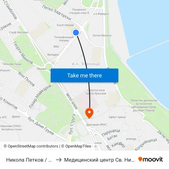 Никола Петков / Nikola Petkov to Медицинский центр Св. Николай Чудотворец map