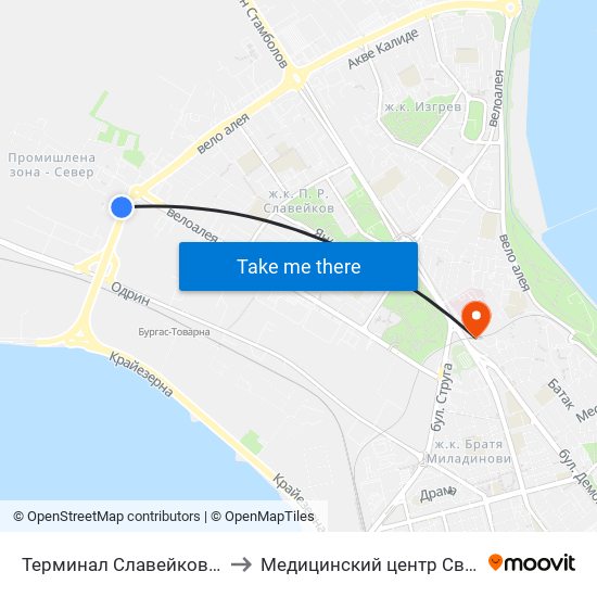 Терминал Славейков / Slaveykov Terminus to Медицинский центр Св. Николай Чудотворец map