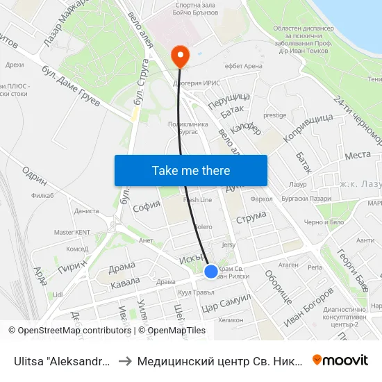 Ulitsa "Aleksandrovska", 120 to Медицинский центр Св. Николай Чудотворец map