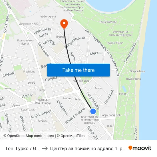 Ген. Гурко / Gen. Gurko to Център за психично здраве "Проф. Д-р И.Темков" map