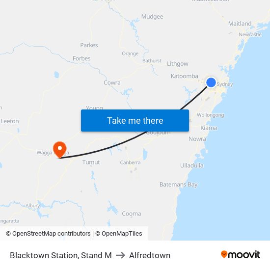 Blacktown Station, Stand M to Alfredtown map