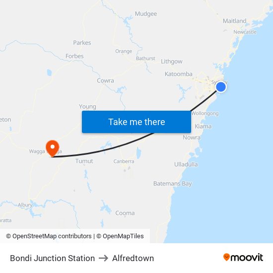 Bondi Junction Station to Alfredtown map