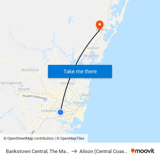 Bankstown Central, The Mall, Stand C to Alison (Central Coast - NSW) map