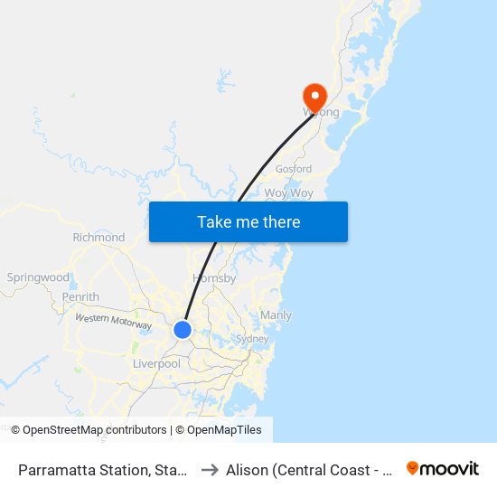 Parramatta Station, Stand A2 to Alison (Central Coast - NSW) map