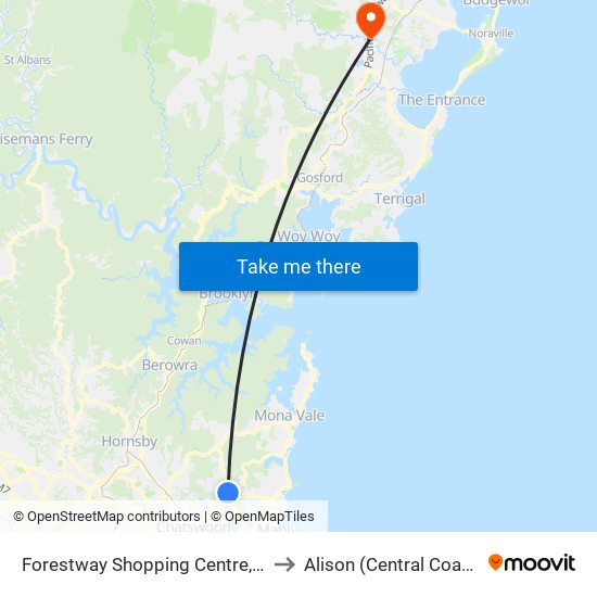 Forestway Shopping Centre, Forest Way to Alison (Central Coast - NSW) map