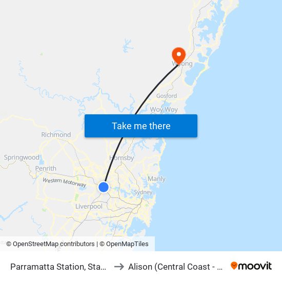 Parramatta Station, Stand B4 to Alison (Central Coast - NSW) map