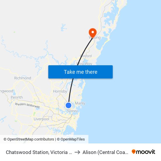 Chatswood Station, Victoria Ave, Stand E to Alison (Central Coast - NSW) map