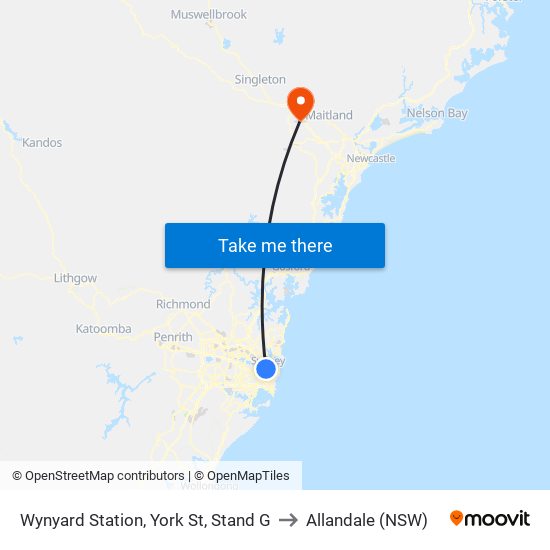 Wynyard Station, York St, Stand G to Allandale (NSW) map