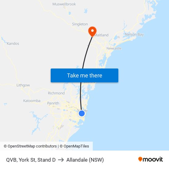 QVB, York St, Stand D to Allandale (NSW) map