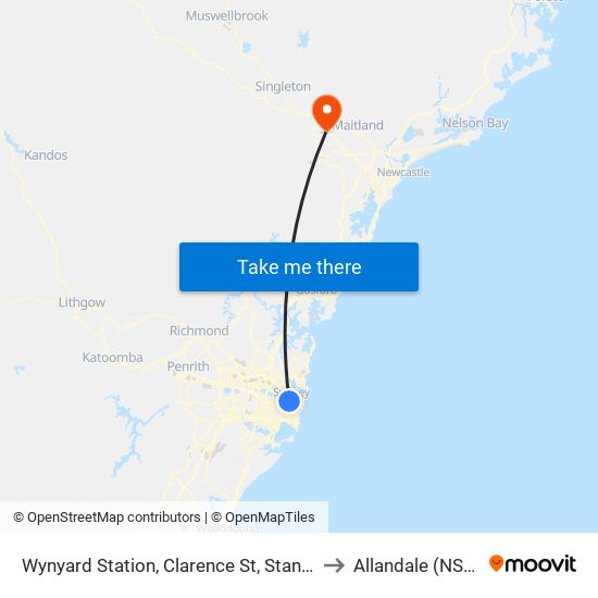 Wynyard Station, Clarence St, Stand Q to Allandale (NSW) map