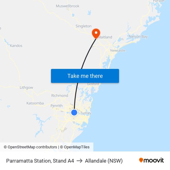 Parramatta Station, Stand A4 to Allandale (NSW) map