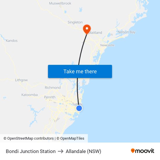 Bondi Junction Station to Allandale (NSW) map