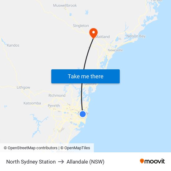 North Sydney Station to Allandale (NSW) map