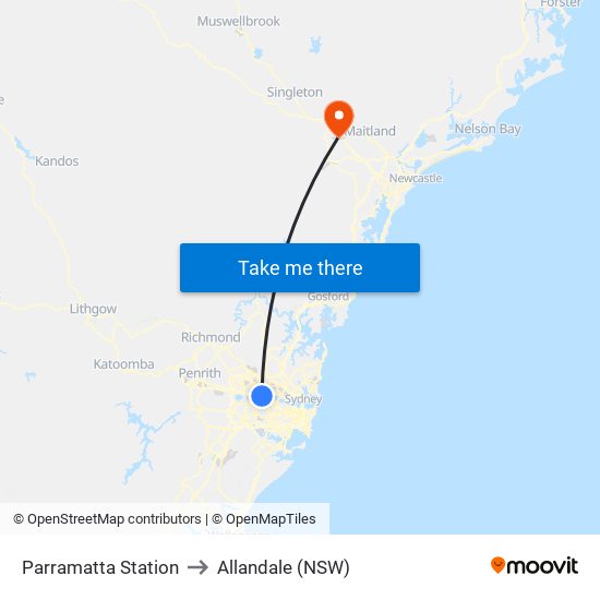 Parramatta Station to Allandale (NSW) map