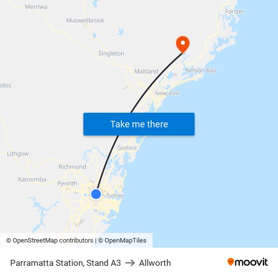 Parramatta Station, Stand A3 to Allworth map