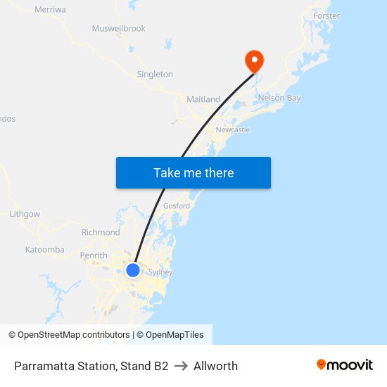 Parramatta Station, Stand B2 to Allworth map